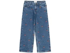 THE NEW Natalia brede jeans medium blue denim med kirsebær